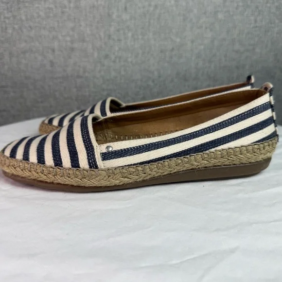 Aerosoles Solitaire Navy Striped Nautical Flats 6.5 Shoes Slip‎ On Espadrille