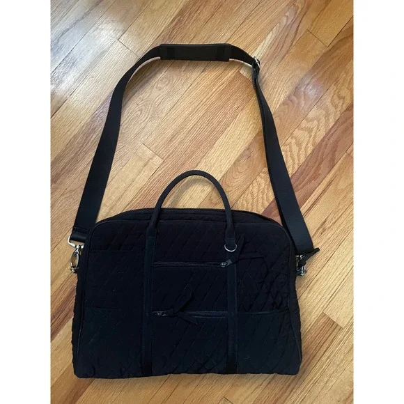 Vera Bradley Black Quilted Laptop Bag Work Travel Carry On Shoulder Bag 11 X 15‎