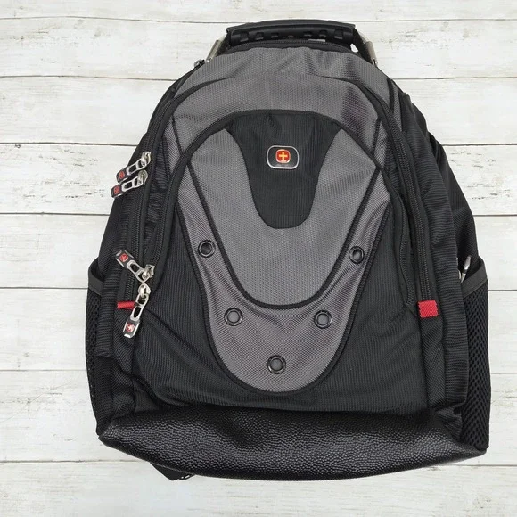 SwissGear Wenger Ibex Backpack Black Grey Multi-Pocket Tech Bag - Strap Broken