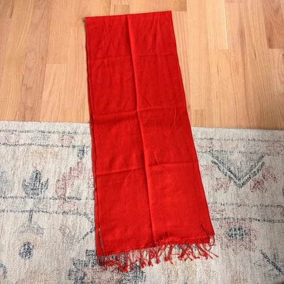 Vintage Anichini Diviya Silk Pashmina Handmade Scarf Fringe Wrap Shaw Orange/Red