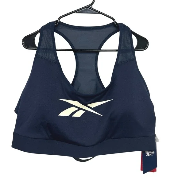 Reebok Lux Vector Race Sports Bra 3X 22-24W Navy Racerback NWT Gym Running