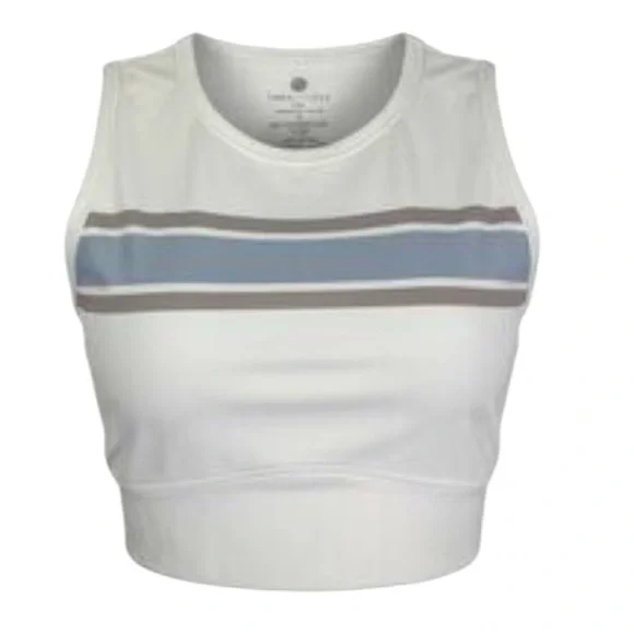 YOGALICIOUS LUX Wondelink Chill Vibes Top sports bra blue & white SZ S new