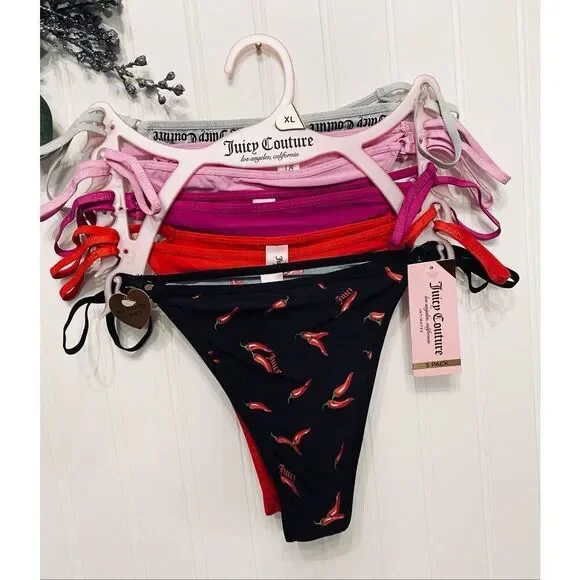 Juicy Couture Thong Panty Underwear Valentines Day Womens 5 Piece Set Sz XL