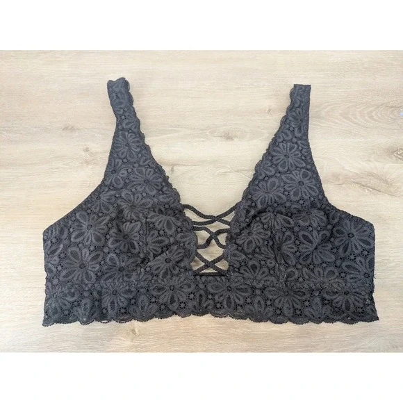Victoria's‎ Secret Black Lace Crisscross Bralette Large Daisy Unlined Strappy