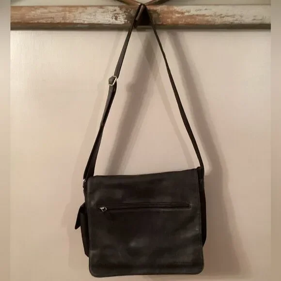 FOSSIL BLACK LONG LIVE VINTAGE LEATHER WORK OFFICE BAG CROSSBODY MESSENGER