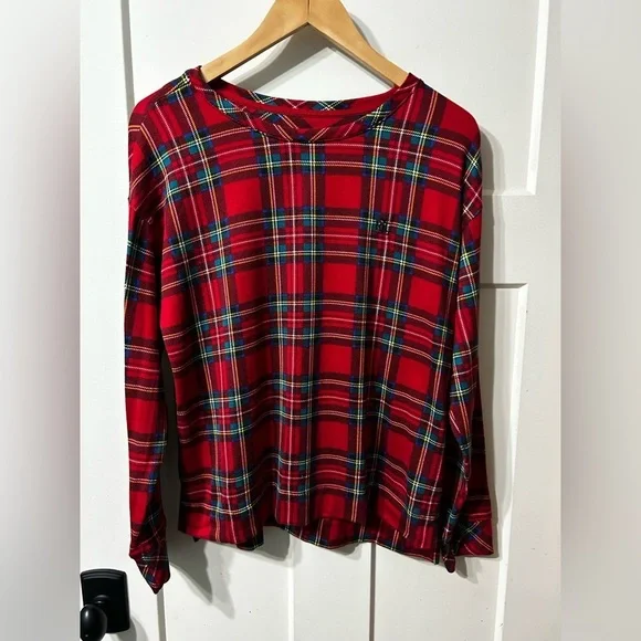 LAUREN Ralph Lauren Red Tartan Plaid Long Sleeve Pajama shirt