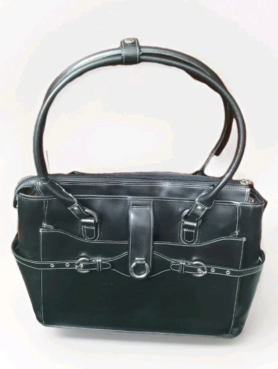 McKlein Black Leather Business Tote Laptop Briefcase Organizer 20