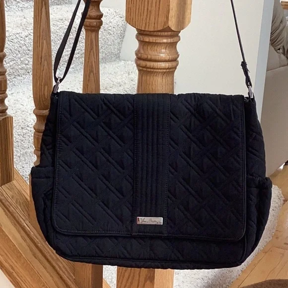 Vera Bradley Black Quilted Messenger Bag, laptop bag