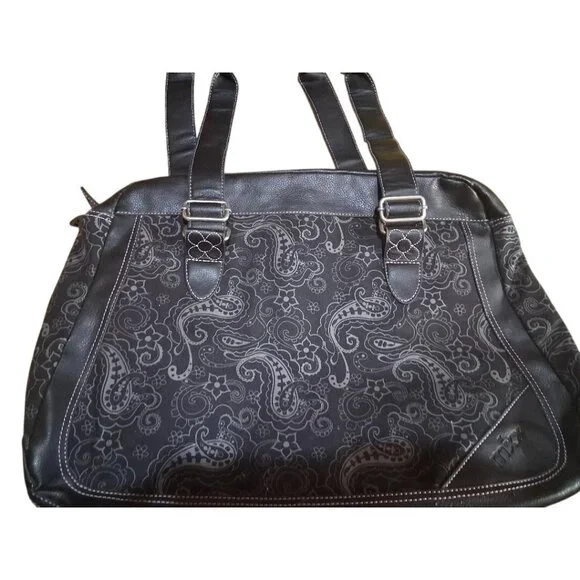 Story By Mxx Black Paisley Laptop Tote Bag 20x13x6 Inches Faux Leather & Fabric