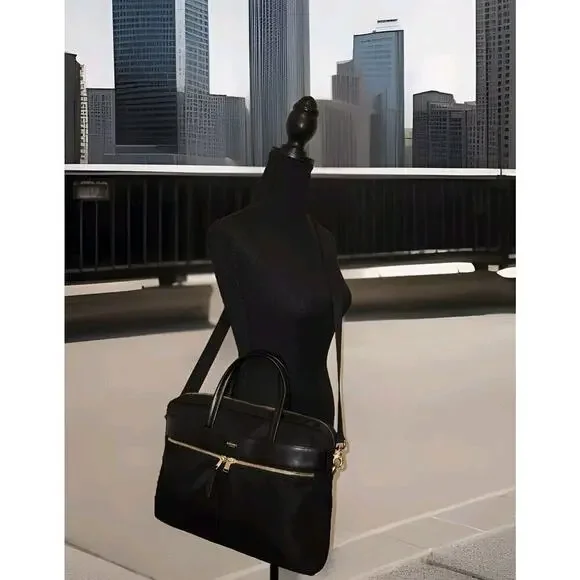Knomo London Hanover 14in Laptop Briefcase Shoulder Work Bag Black 14x10x2 $227