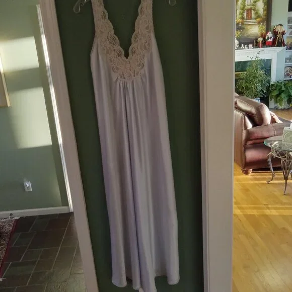 Glamorous Pale Periwinkle Vintage Satin Gown with Lace