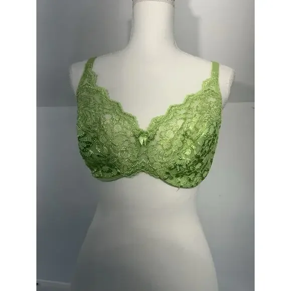 Vintage Victoria Secret Gold Label Lace‎ Bra Underwire 34DD Bright Apple Green