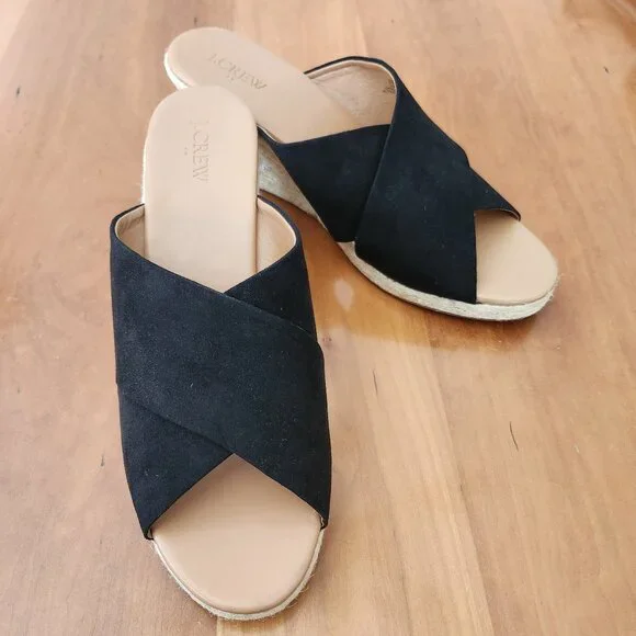 J. Crew Crisscross Mule Espadrille Wedges Black Slide Sandals BH223 Size 11 NEW