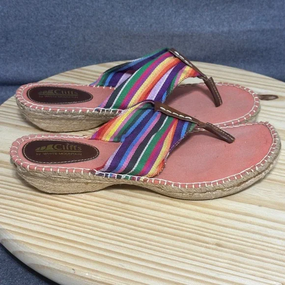 Cliffs by White Mountain Striped Espadrille Wedge Flip Flop Sandals Women's 11M