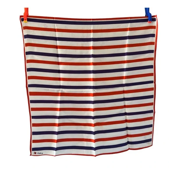 Vera Neumann Scarf Red Navy White Striped Silk 60s Ladybug 22