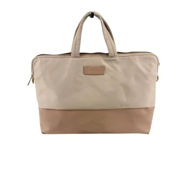 Kamlui Two Tone Beige Tan Nylon‎ Laptop Messenger Bag with Eiffel Tower Charm