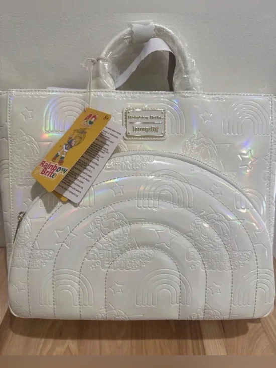 Loungefly Rainbow Brite Iridescent Convertible Tote and Bag Charm NWT