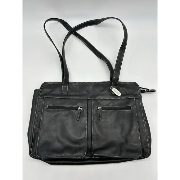 Vtg Tignanello Black Leather Laptop Business Bag‎ 11