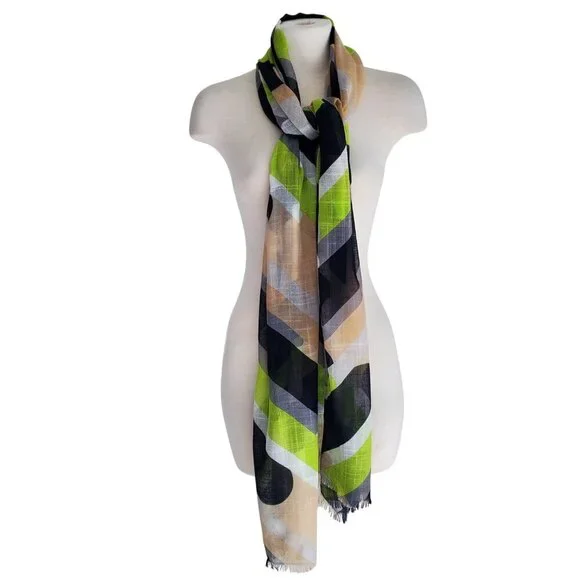ECHO long scarf lightweight Graphic Art to Wear Raw fringe Ends 84 x 23.75