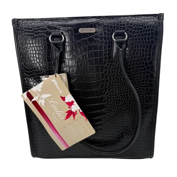 New Targus Ladies Notebook Case Black Faux Crocodile Laptop Tote Bag 15 Inch NWT