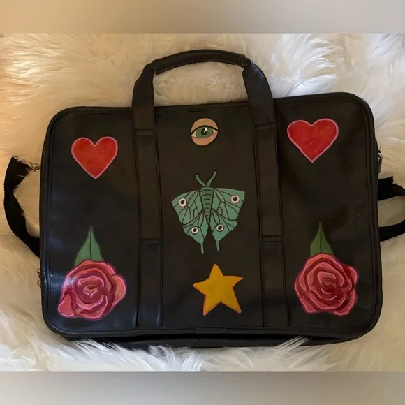 Black Laptop Bag with Colorful Painted Patches