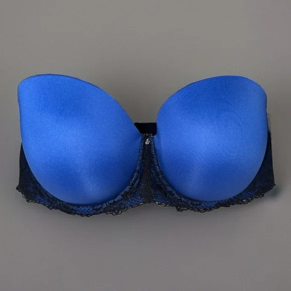 Torrid Bra 42C Royal Blue Black Multi-Way Lace Underwire Strapless