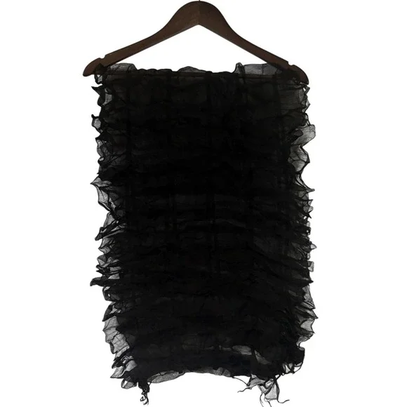 Black Ruffle Tiered Sheer Scarf Dark Feminine Fairy‎ Goth Romantic Morticia