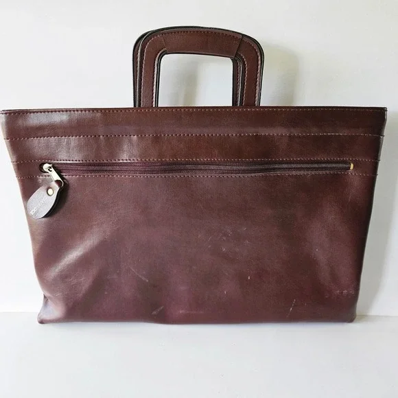 Vtg Cambridge Briefcase Laptop Bag 16in Faux Leather Drop Handles Spring Closure