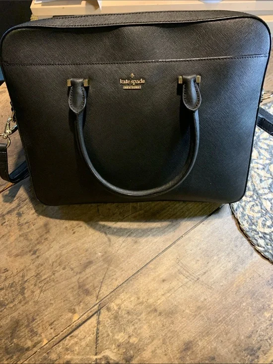 Like New Kate Spade Saffiano 13” Black Leather Laptop Bag with Shoulder Strap