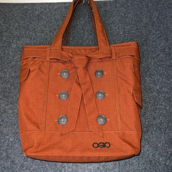 OGIO Melrose Tote Black Laptop Bag Handled Large Buttons Bow Multi-Pocket