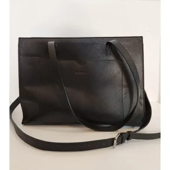 BROMEN Black Textured Faux Leather Fashion Briefcase 15.6 inch Laptop Bag Purse