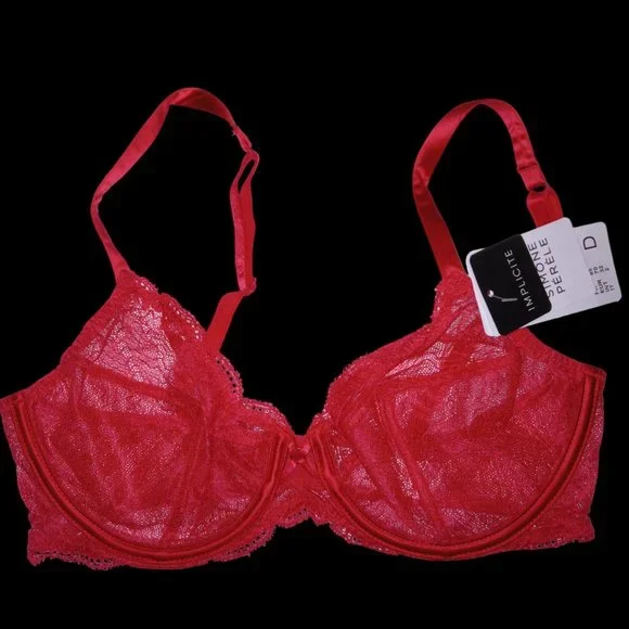 Simone Pérèle Implicite Frivole Sheer Plunge Lace Bra Poppy Red 32D NWT