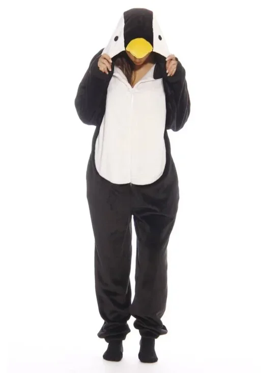 Just Love Womens One Piece Winter Christmas Penguin Bodysuit Hooded Pajamas