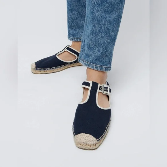 RE/DONE 70s T-Strap Canvas Espadrilles in Navy