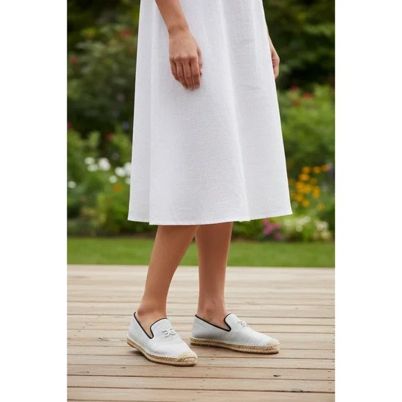 Sam Edelman Kathleen Espadrille Flats Women Light Grey White Fabric SE Logo 8.5M