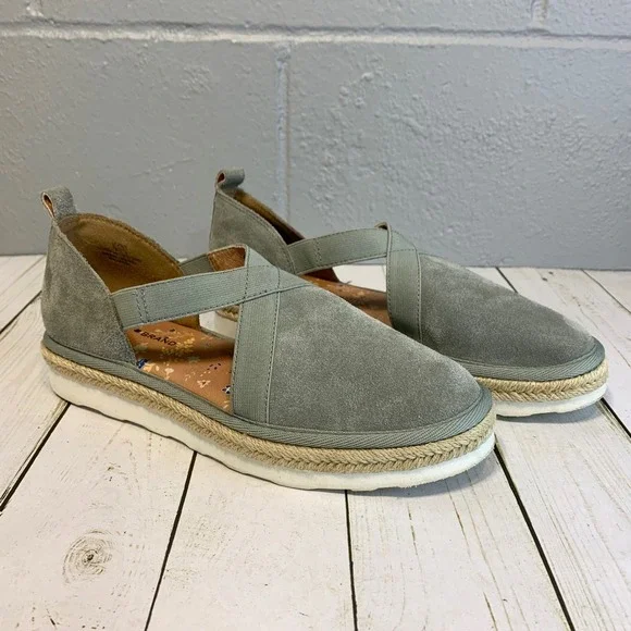 Lucky Brand Jenife Espadrille Flats Suede Sage Grey Women's Size 7