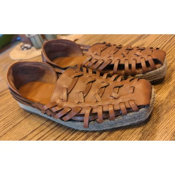 Vintage Sam & Libby Brown Woven Slip On Hurache Espedrille Sandals Size 8 M