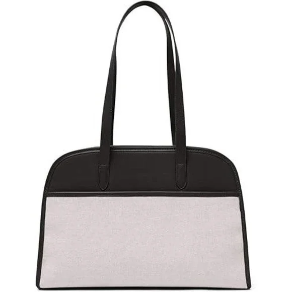 Professional Two-Tone Laptop Tote Bag Black Cream 15.6 Inch Padded Sleeve‎ Work