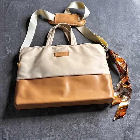 Messenger Bag Laptop Computer Briefcase‎ 16x11 Padded Ivory Tan Faux Leather