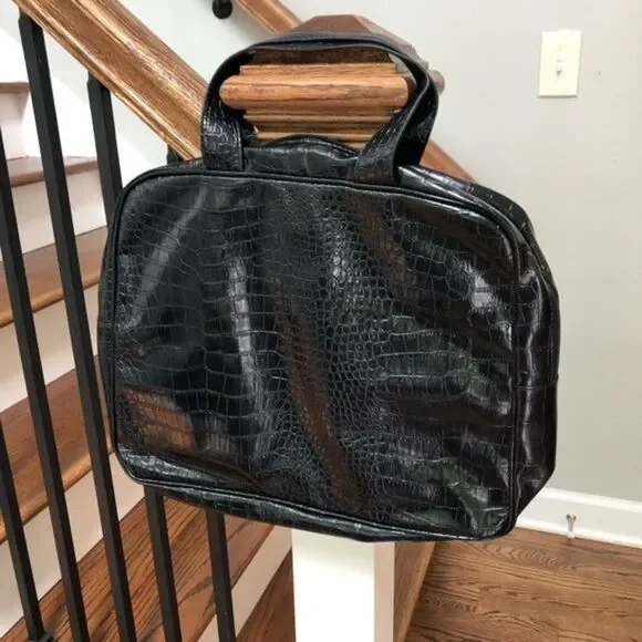 Saks Fifth Avenue shiny black crocodile patterned laptop bag‎ or purse