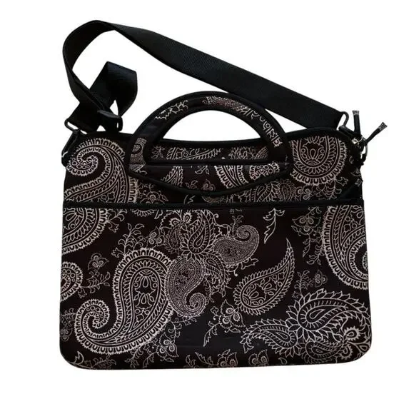 i.e. Neoprene Laptop Messenger Bag Removable Strap, Black, White, Pink Paisley