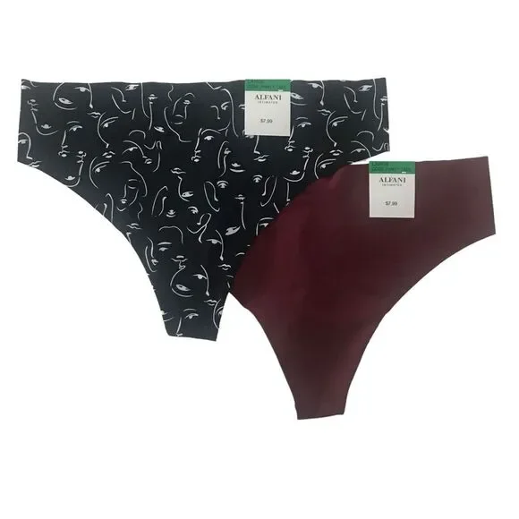 Alfani Intimates Women's Laser-Cut Thong Underwear - Set‎ of 2/Size L