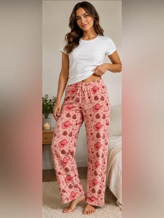 Krissy Mast Pink 🩷 Cowboy Hat Boots Lounge Pajama Pants Sz Large Honky Tonk
