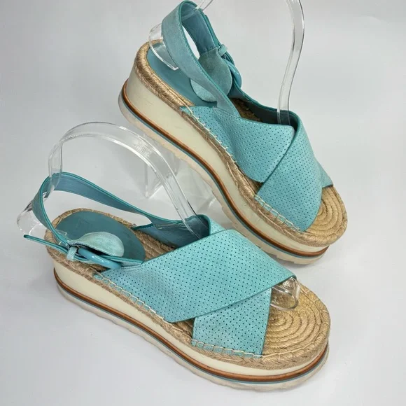 SH4 Marc Fisher LTD Gellyn Slingback Espadrille Platform Sandal Turquoise Size 7