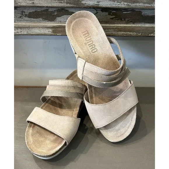 Munro Camila Women's Size 7M Shoes Beige Strappy Comfort Wedge Platform‎ Sandals