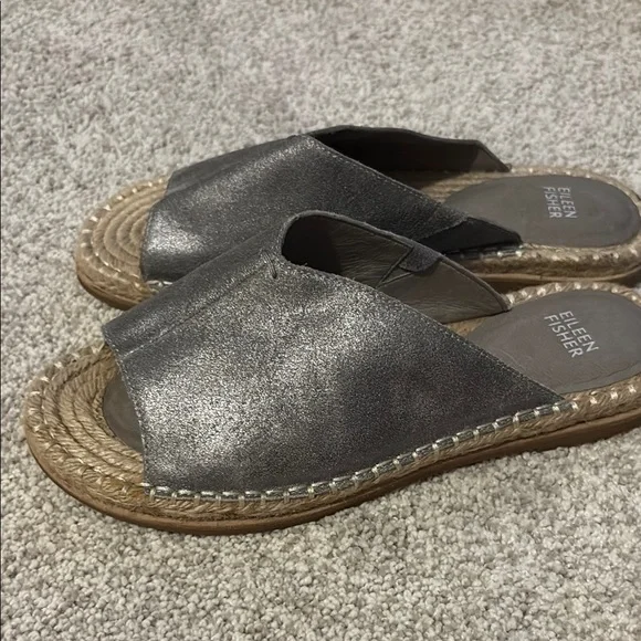 Eileen Fisher Metallic Gray Espadrille Slides