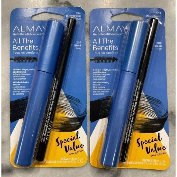 2 Almay All the Benefits 503 Black Brown Mascara 205 Black Eyeliner Duo Packs