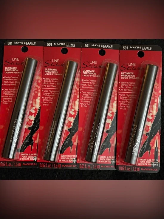 4x Maybelline Line Stiletto Ultimate Precision Liquid Eyeliners Blackest Black
