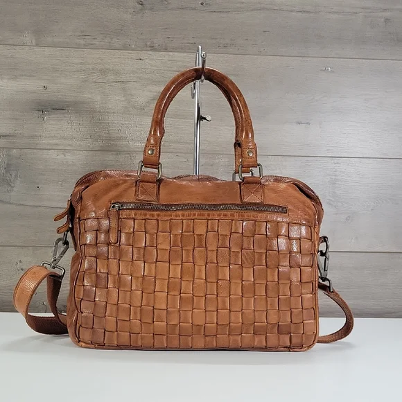 Vilenca Holland Woven Leather Briefcase Bag in Tan