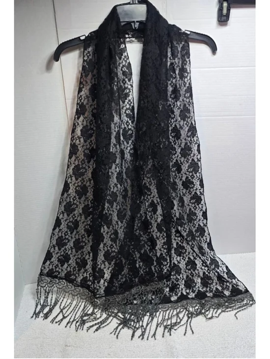 Women's Maurices Black Lace Fringe Scarf One Size